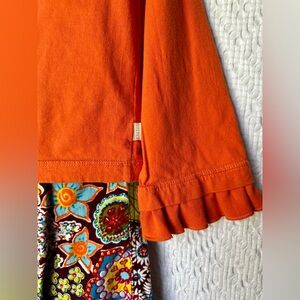 Oilily Velvet Patterned Pants & Coordinating LS ruffled embroidered Shirt Size